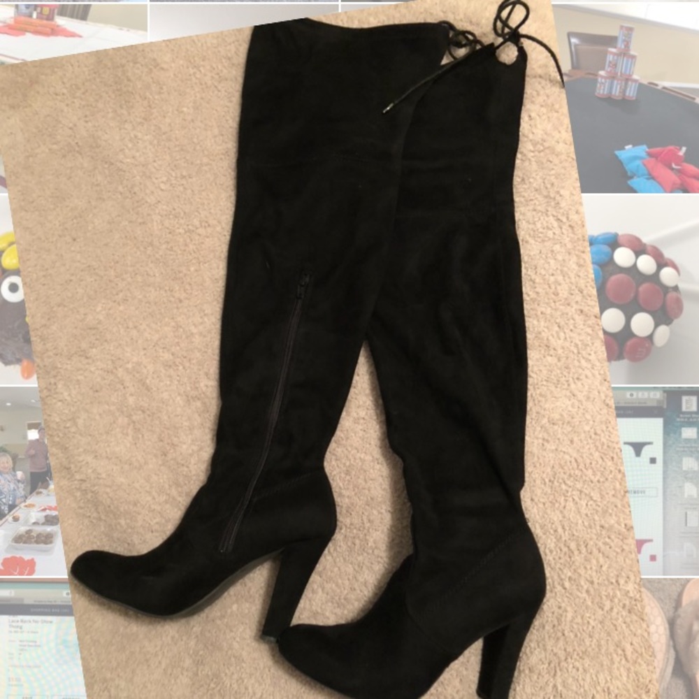 Thigh high black suede boots